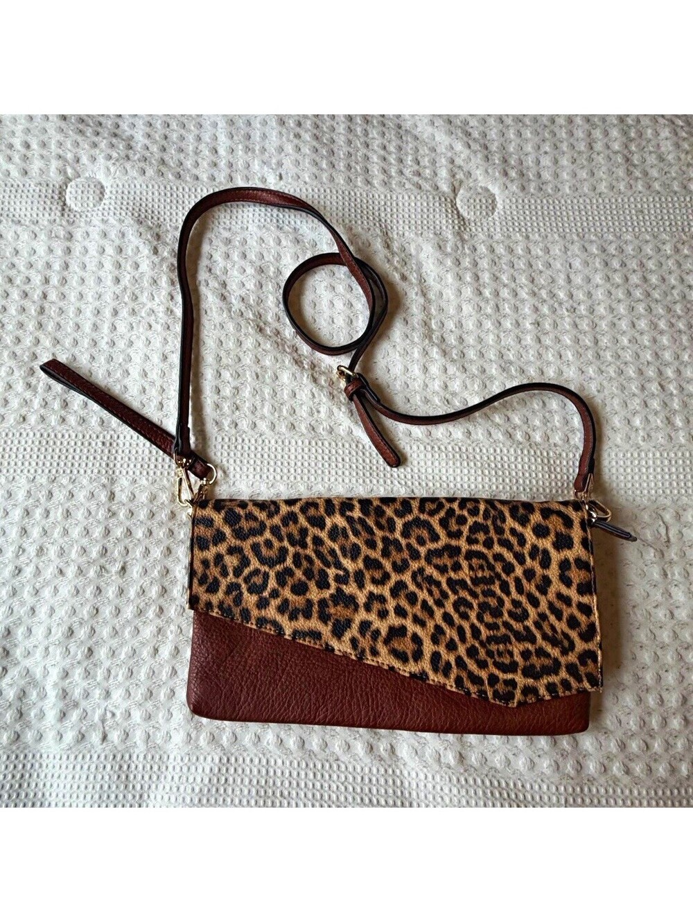 Jen & Co Leopard Print Women’s Brown Crossbody Bag Zip Detachable Strap